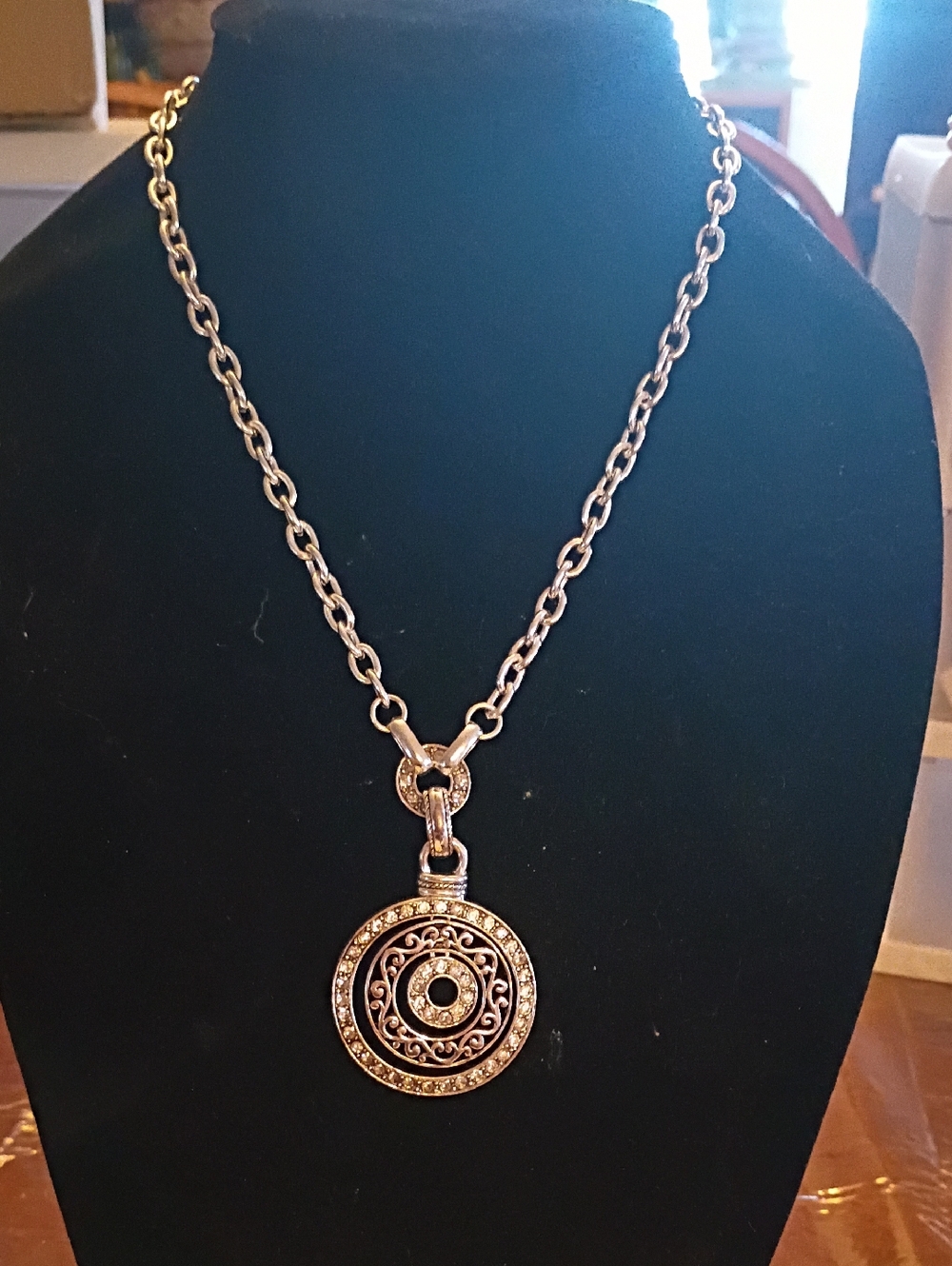 Silver-Tone Filigree Circle Pendant Necklace - Women Jewelry